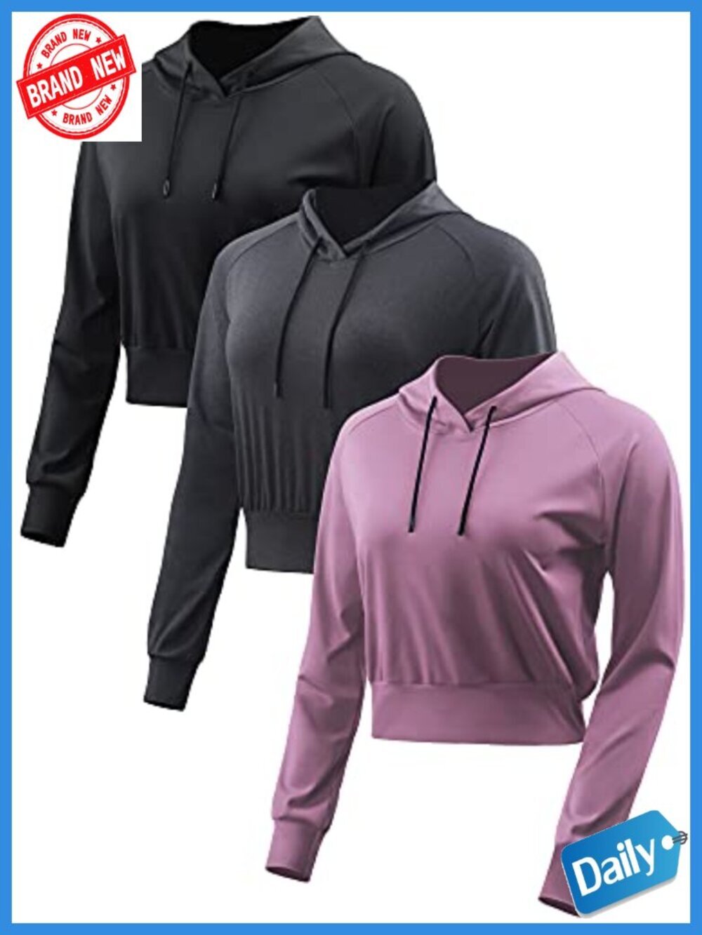 Women's Long Sleeve Crop Top Hoodie with Drawstring